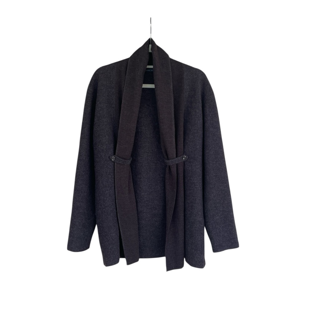 Elena Solano Cardigan Sweater Size XL Wool Open Front Shawl Collar Brown